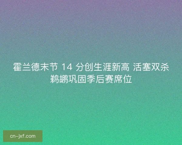 霍兰德末节 14 分创生涯新高 活塞双杀鹈鹕巩固季后赛席位